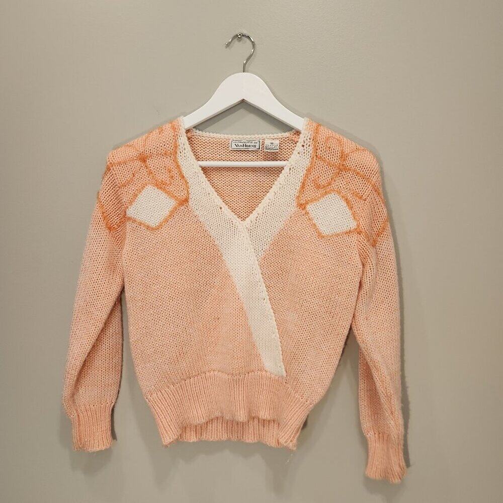 Charlotte VanHorne Vintage Sweater Peach Beading Retro Style - Size S